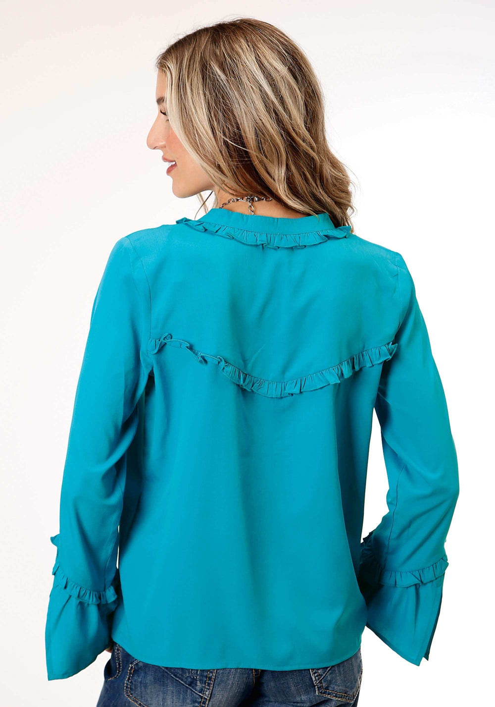 Roper Womens Long Sleeve Dk Turquoise Poly Peasant Blouse - Roper - Flyclothing LLC
