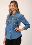 Roper Womens Long Sleeve Medium Blue Denim Long Sleeve Wstn Shirt Blouse - Roper - Flyclothing LLC