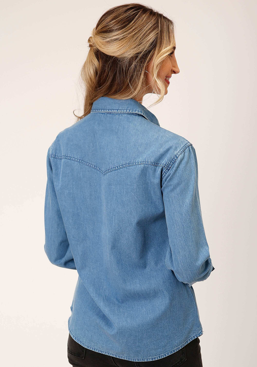 Roper Womens Long Sleeve Medium Blue Denim Long Sleeve Wstn Shirt Blouse - Roper - Flyclothing LLC