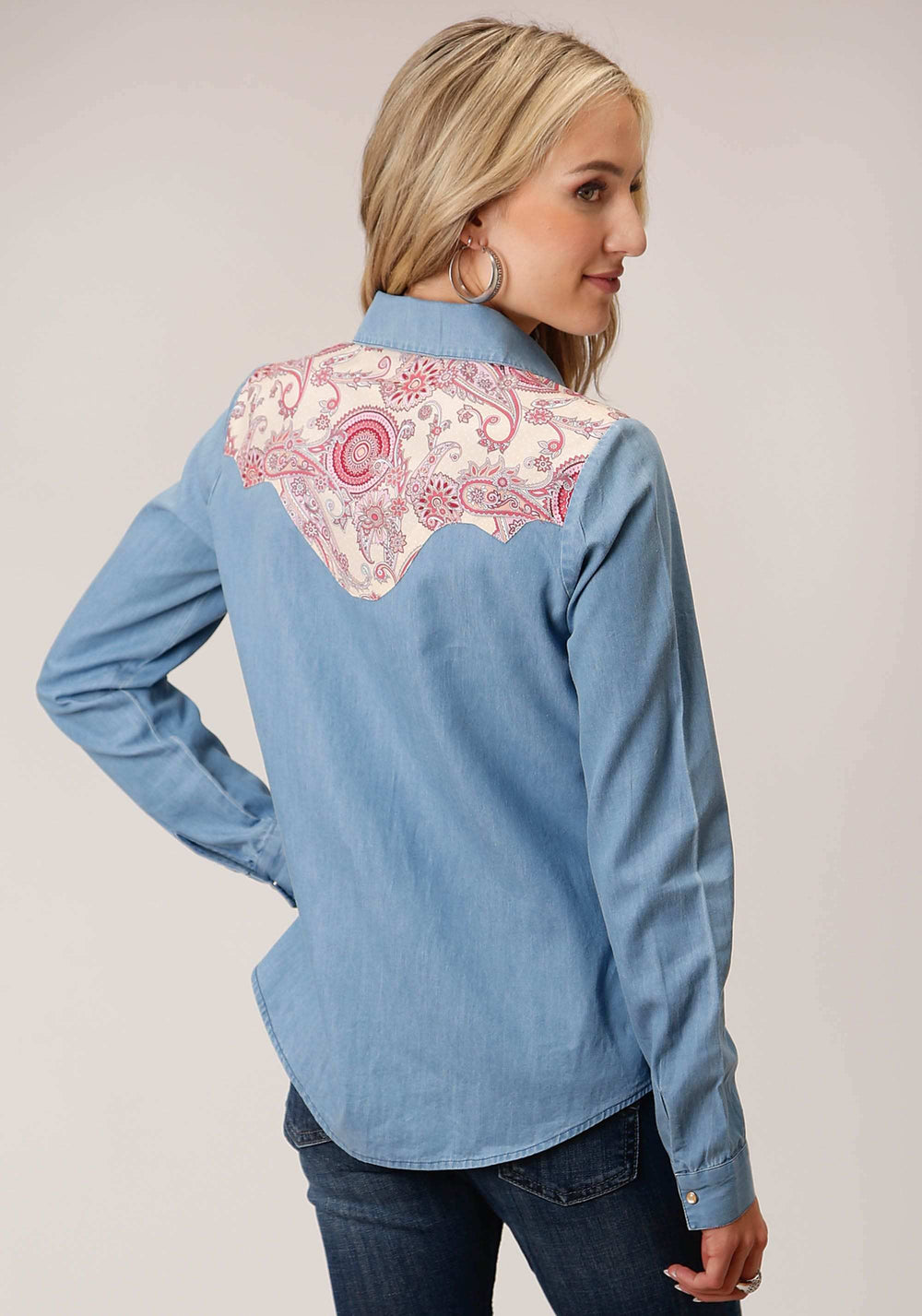 Roper Womens Long Sleeve Snap Denim Retro Shirt Western Shirt - Roper - Flyclothing LLC