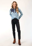 Roper Womens Long Sleeve Snap Light Blue Denim Retro Shirt Western Shirt - Roper - Flyclothing LLC