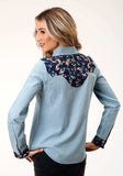 Roper Womens Long Sleeve Snap Light Blue Denim Retro Shirt Western Shirt - Roper - Flyclothing LLC