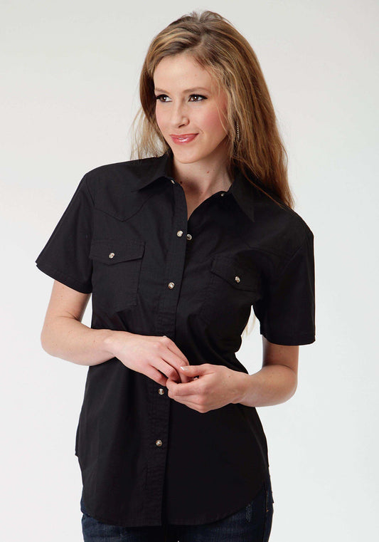 Roper Womens Black Solid Short Sleeve Western Snap Shirt - Roper - Flyclothing LLC