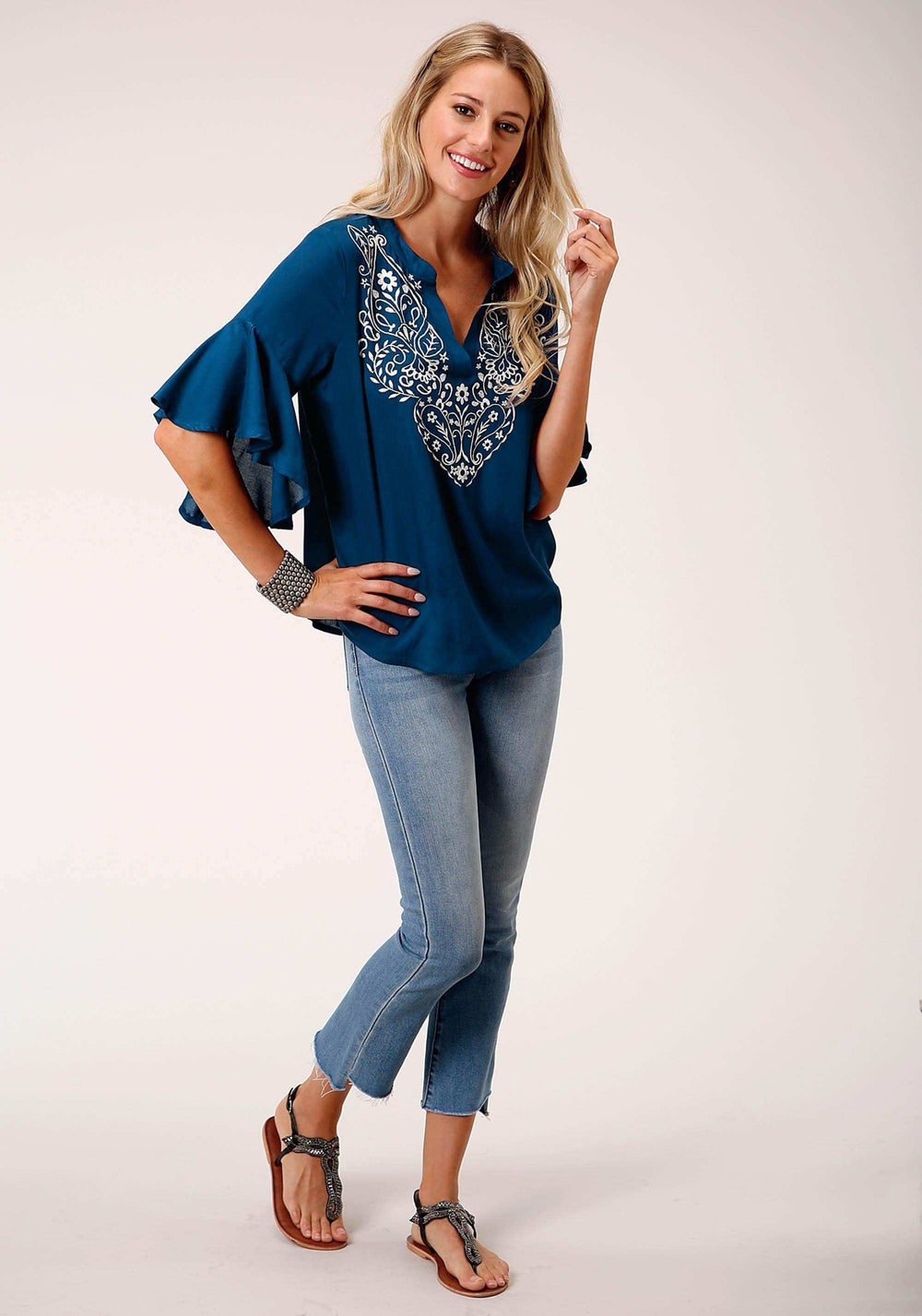 Roper Womens Rayon Challis Peasant Short Sleeve Western Shirt - Roper - Flyclothing LLC