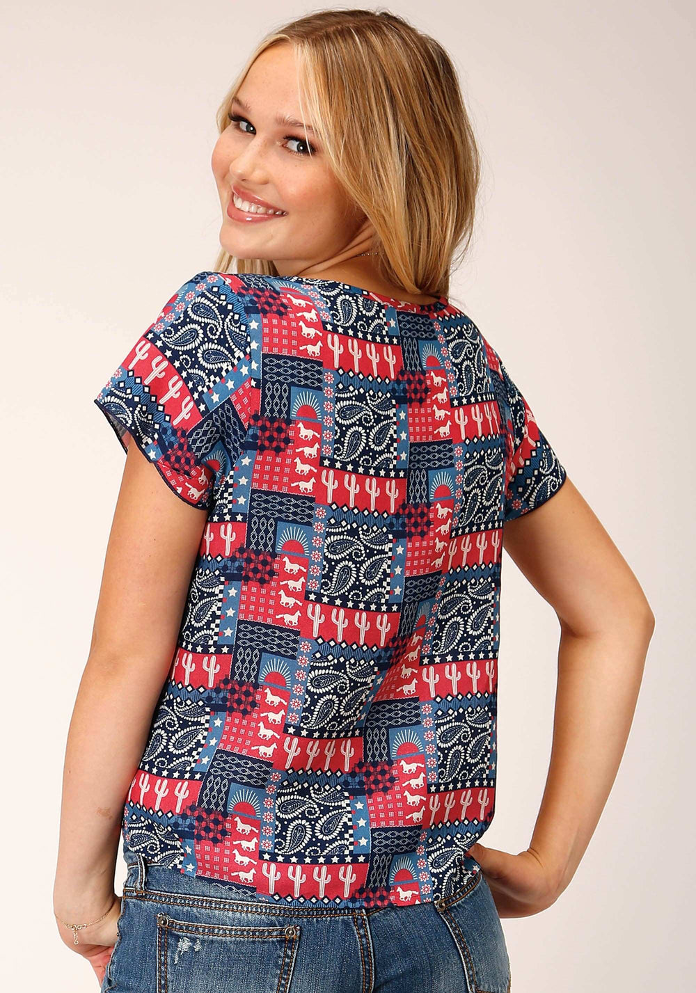 Roper Womens Short Sleeve Bandana Print Rayon Blouse - Roper - Flyclothing LLC