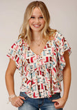 Roper Womens Short Sleeve Boot Print Rayon Prairie Style Blouse - Roper - Flyclothing LLC