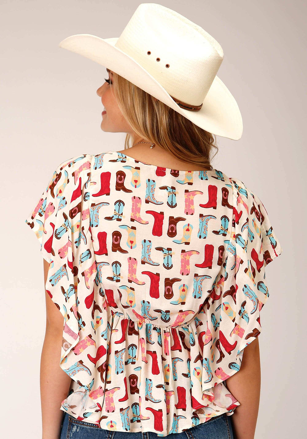 Roper Womens Short Sleeve Boot Print Rayon Prairie Style Blouse - Roper - Flyclothing LLC