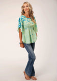 Roper Womens Short Sleeve Summer Floral Brdr Print Amer Crepe Blouse - Roper - Flyclothing LLC