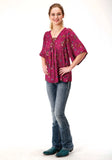 Roper Womens Red Retro Cowboys Print Short Sleeve Western Shirt - Roper - Flyclothing LLC