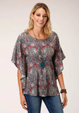Roper Womens Short Sleeve Sage Paisley Print Rayon Blouse - Roper - Flyclothing LLC
