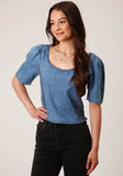 Roper Womens Short Sleeve Medium Blue Short Sleeve Denim Blouse - Roper - Flyclothing LLC