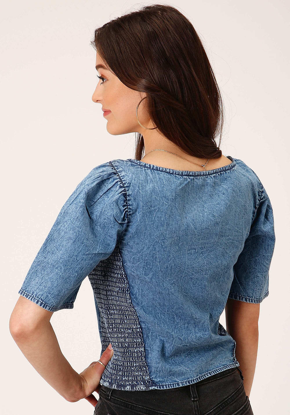 Roper Womens Short Sleeve Medium Blue Short Sleeve Denim Blouse - Roper - Flyclothing LLC