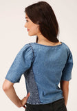 Roper Womens Short Sleeve Medium Blue Short Sleeve Denim Blouse - Roper - Flyclothing LLC