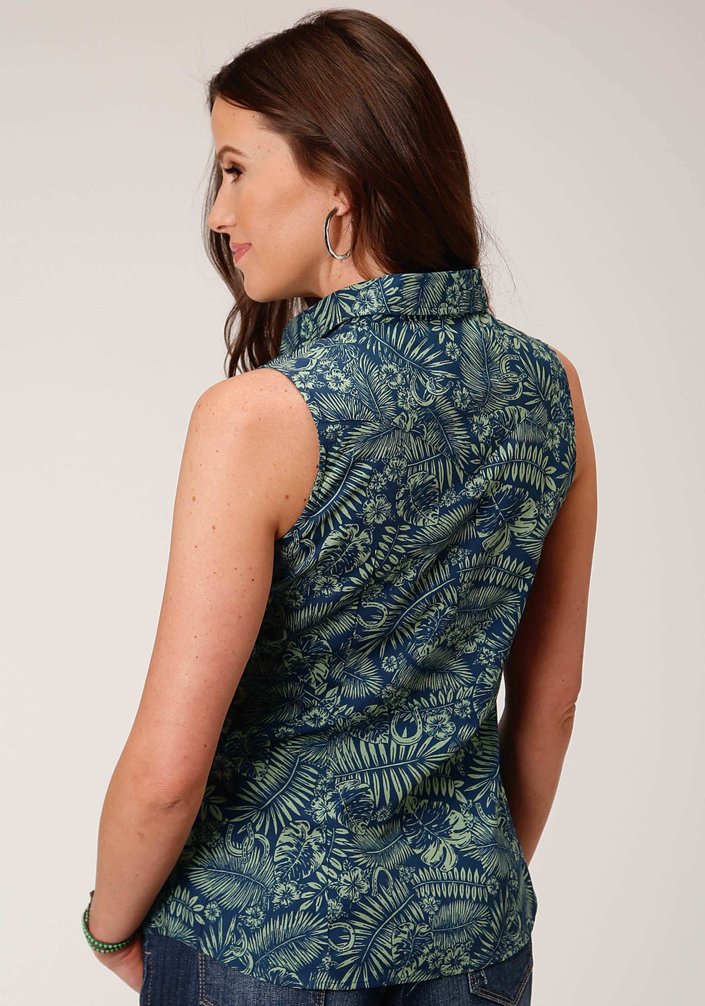Roper Womens Sleeveless Snap Lucky Tropical Print Western Shirt - Roper - Flyclothing LLC