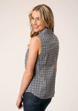 Roper Womens Sleeveless Snap Silver Foulard Western Shirt - Roper - Flyclothing LLC