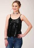 Roper Womens Sleeveless Solid Black Sequin Cami Blouse - Roper - Flyclothing LLC