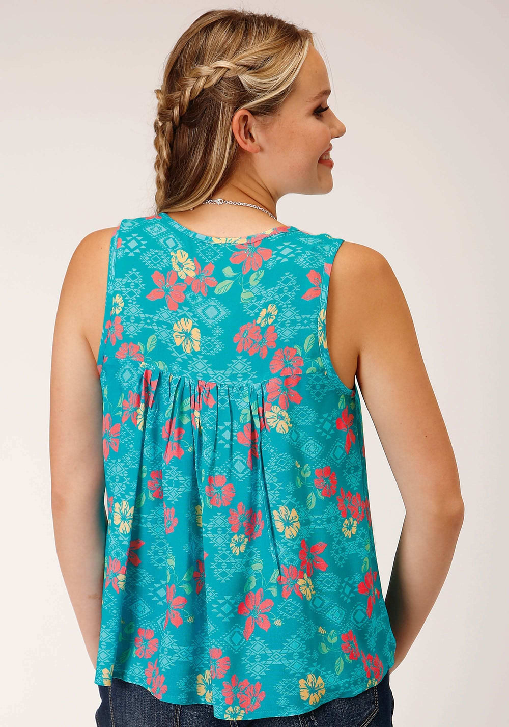 Roper Womens Sleeveless Tropical Aztec Print Rayon Blouse - Roper - Flyclothing LLC