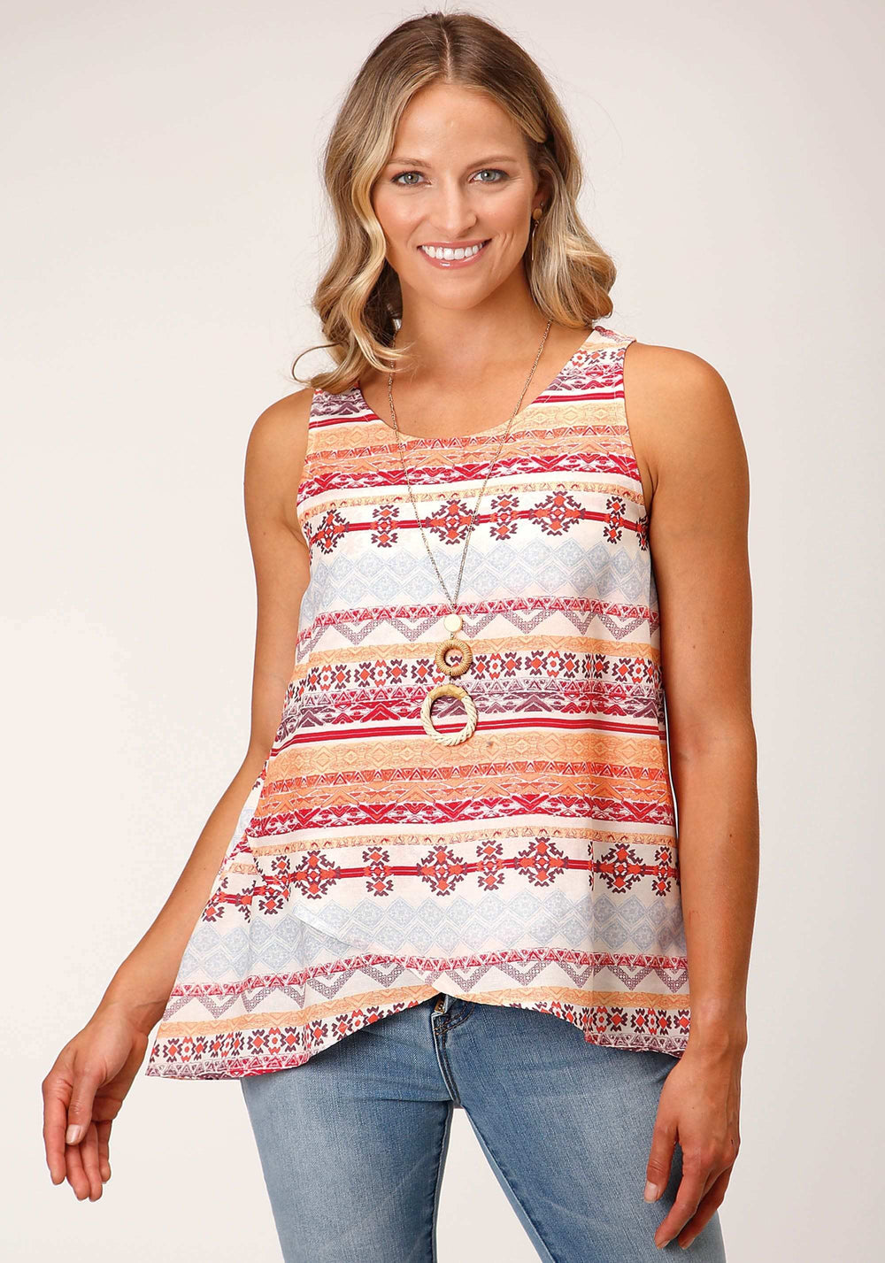 Roper Womens Sleeveless Aztec Print Rayon Tank Blouse - Roper - Flyclothing LLC
