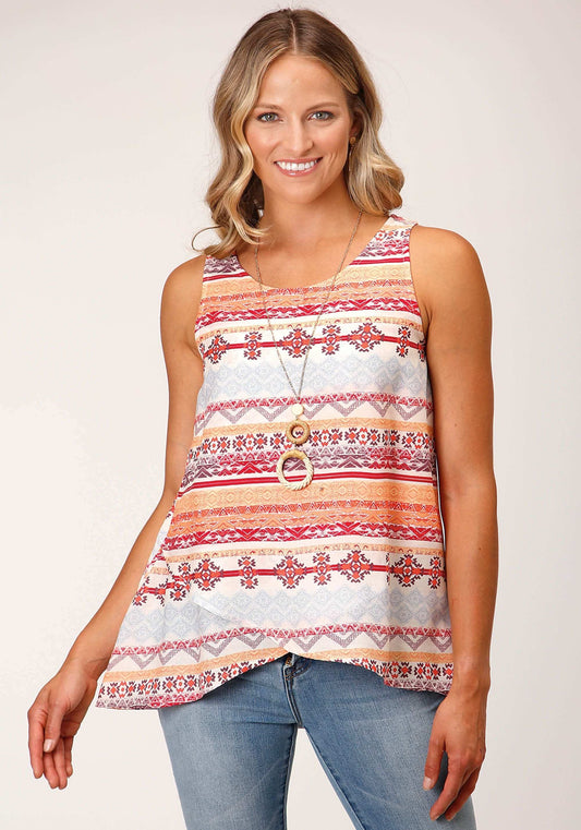 Roper Womens Sleeveless Aztec Print Rayon Tank Blouse - Roper - Flyclothing LLC