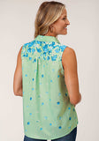 Roper Womens Sleeveless Summer Floral Brdr Print Amer Crepe Blouse - Roper - Flyclothing LLC