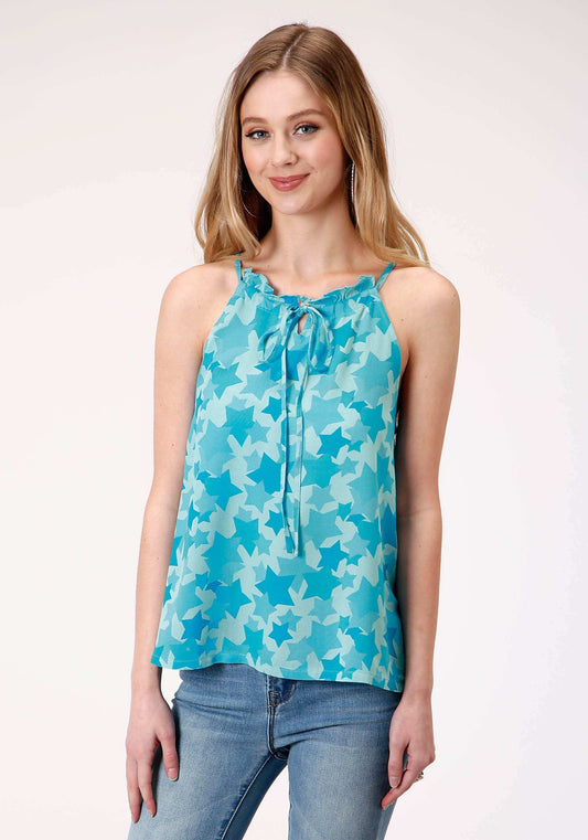 Roper Womens Sleeveless Star Printed Strappy Tank Blouse - Roper - Flyclothing LLC