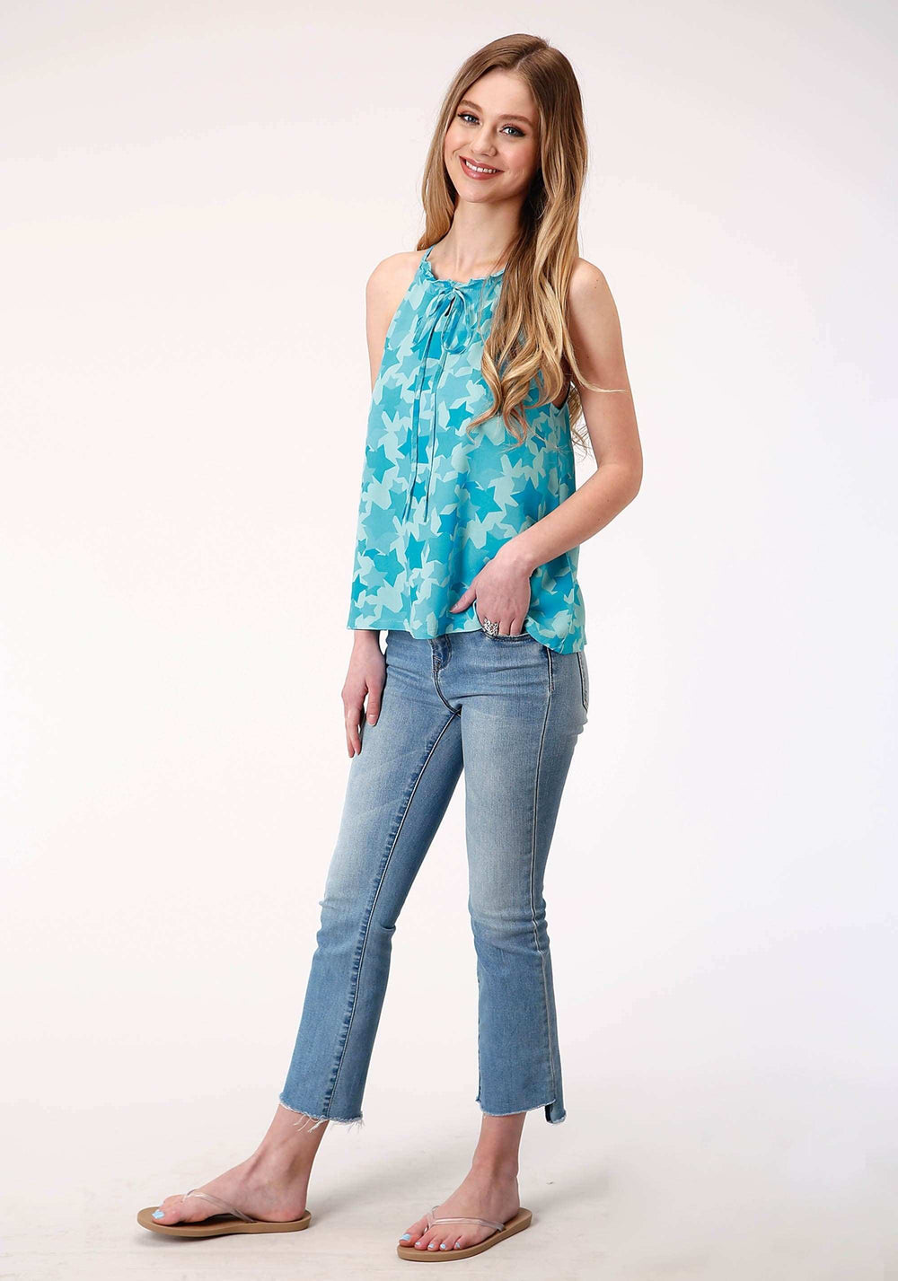 Roper Womens Sleeveless Star Printed Strappy Tank Blouse - Roper - Flyclothing LLC