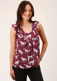 Roper Womens Sleeveless Horse Print Rayon Slvls Blouse - Roper - Flyclothing LLC