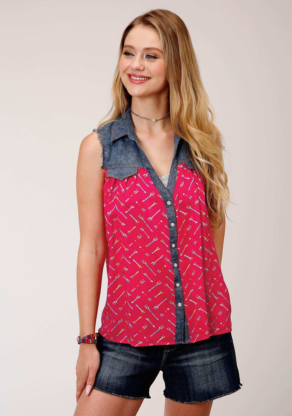 Roper Womens Arrow Prt Rayon Slvls Blouse Sleeveless Top - Roper - Flyclothing LLC