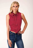 Roper Womens Sleeveless Solid Poplin Slvls Shirt W Tie Front Blouse - Roper - Flyclothing LLC