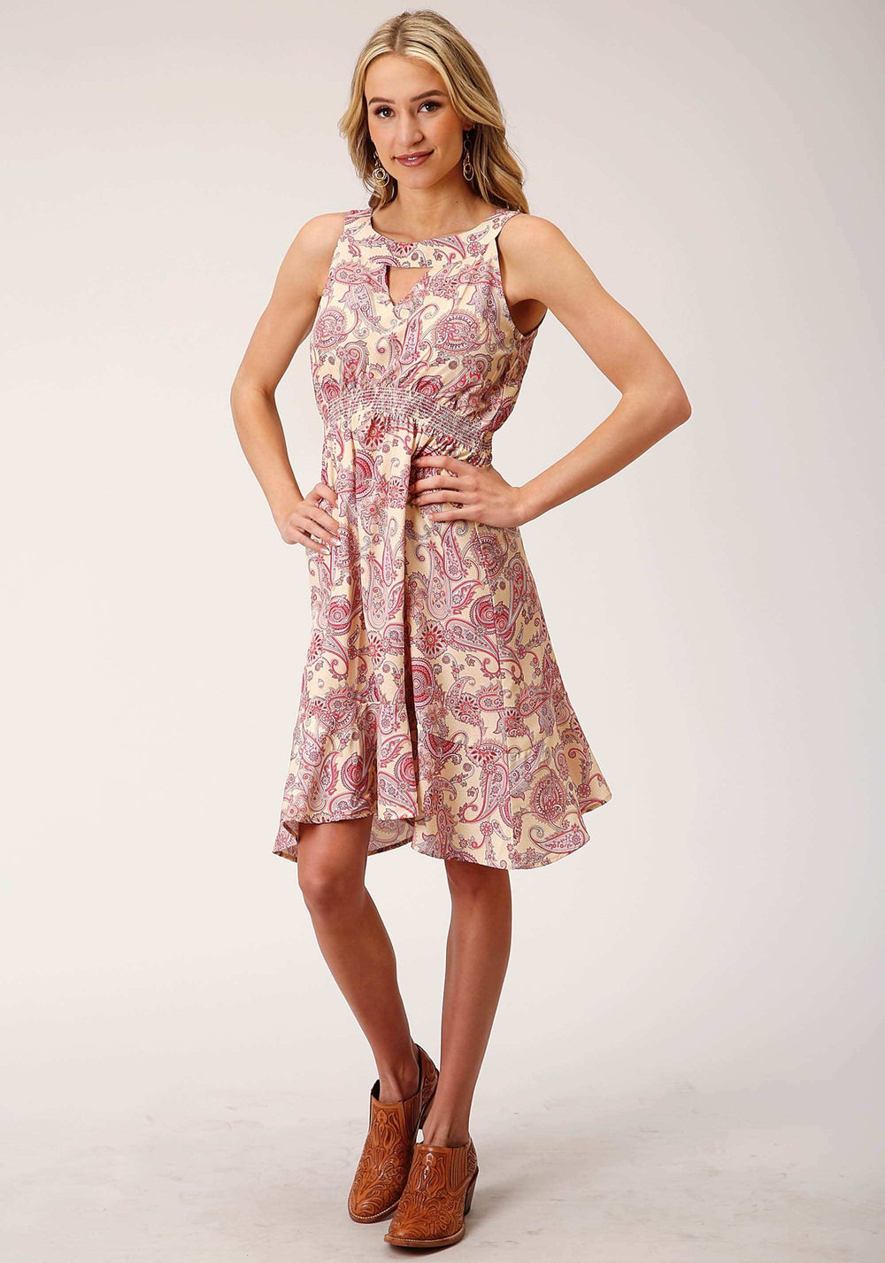 Roper Womens Sleeveless Spring Paisley Print Poly Crepe Dress - Roper - Flyclothing LLC