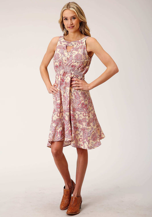 Roper Womens Sleeveless Spring Paisley Print Poly Crepe Dress - Roper - Flyclothing LLC