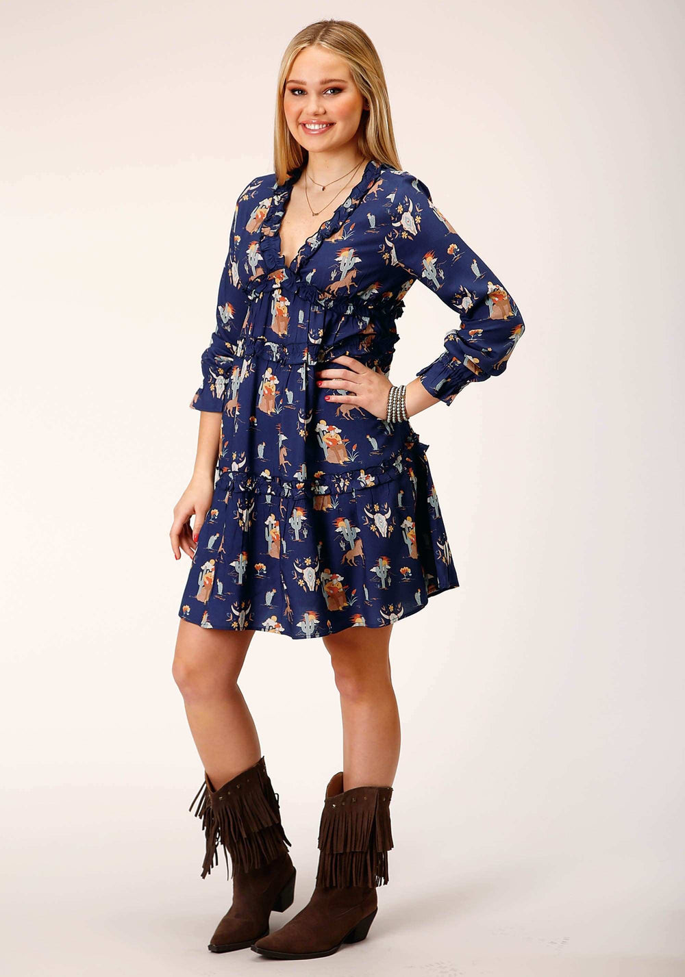 Roper Womens Long Sleeve Cowboy Toile Print Rayon Dress - Roper - Flyclothing LLC