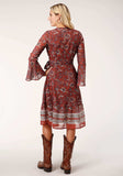 Roper Womens Long Sleeve Rust Floral Border Print Wrap Dress - Roper - Flyclothing LLC