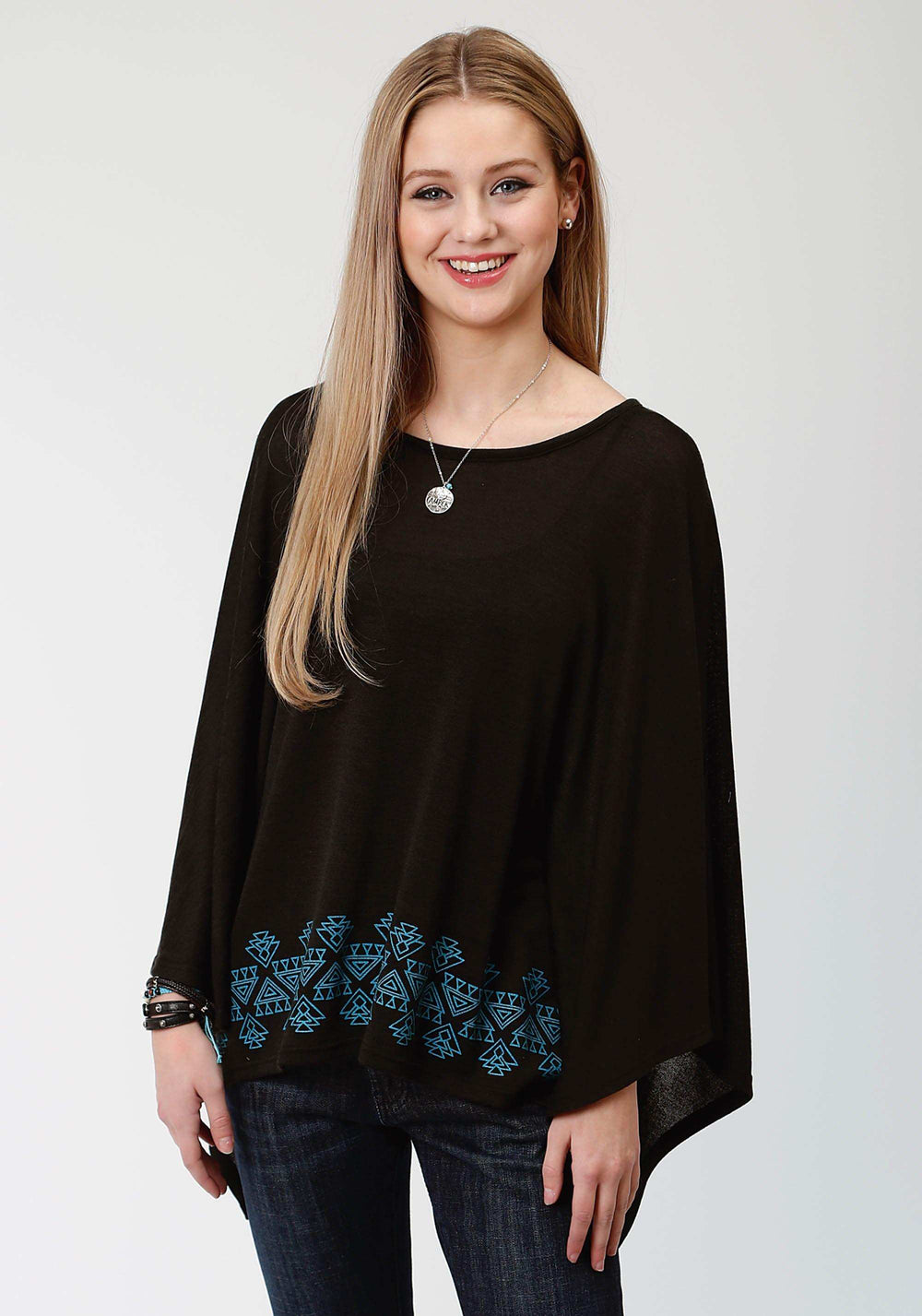 Roper Womens Black And Turquoise Sweater Knit Poncho - Roper - Flyclothing LLC