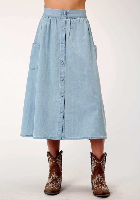 Roper Womens Light Blue Denim Long Denim Skirt - Roper - Flyclothing LLC