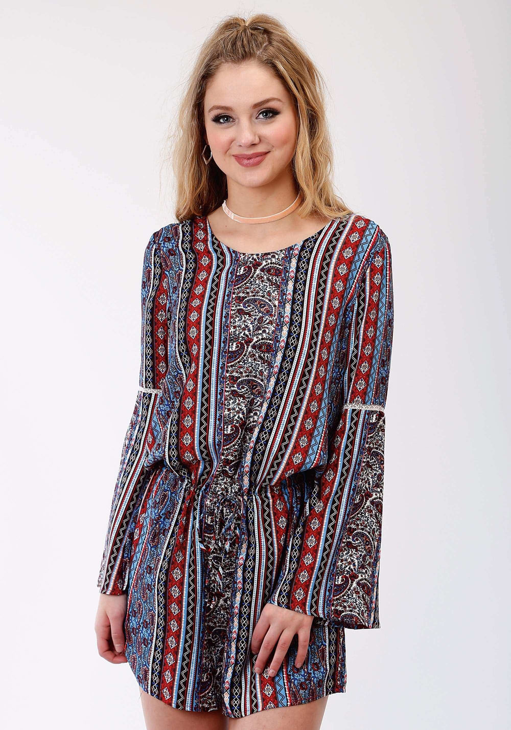 ROPER WOMENS MULTICOLORED PAISLEY STRIPE ROMPER - Roper - Flyclothing LLC