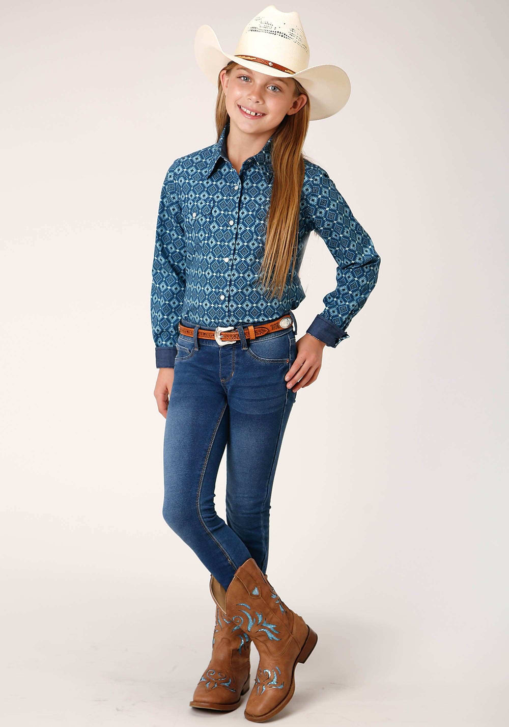 Roper Girls Long Sleeve Snap Mini Aztec Print Western Shirt - Roper - Flyclothing LLC