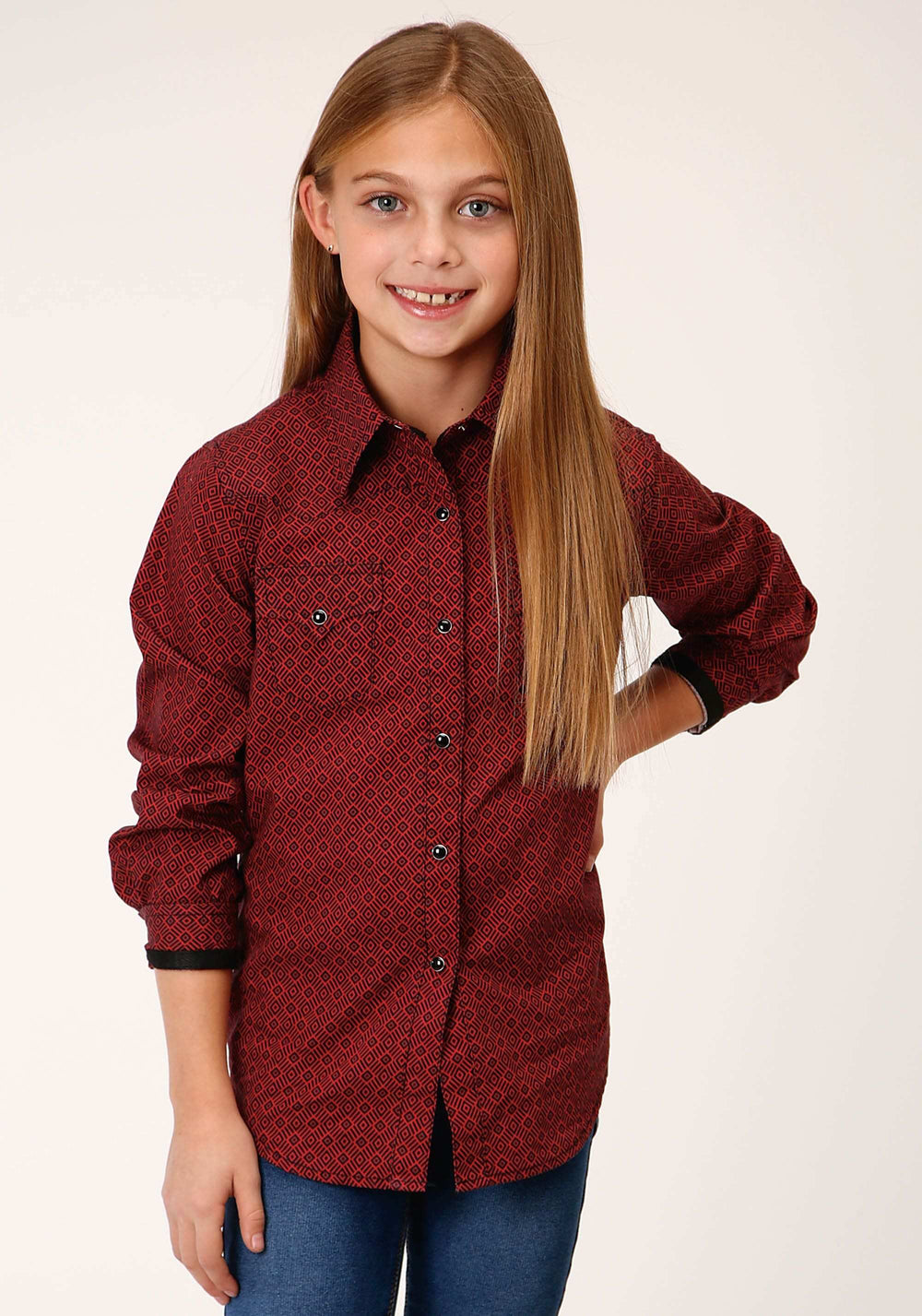 Roper Girls Long Sleeve Snap Tribal Geo Print Western Shirt - Roper - Flyclothing LLC