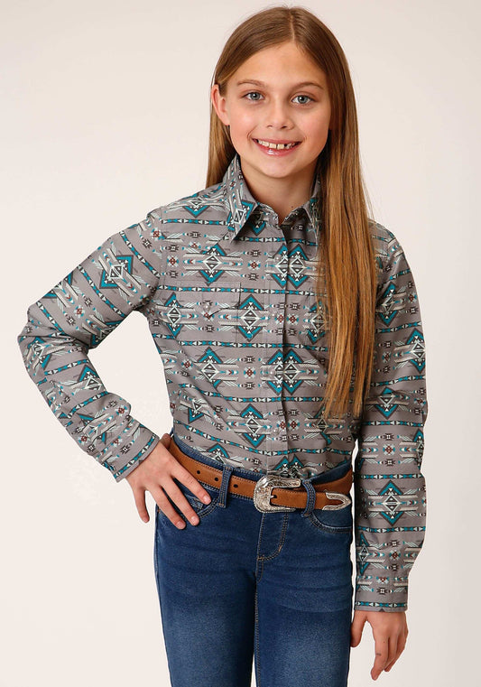 Roper Girls Long Sleeve Snap Geometric Aztec Western Shirt - Roper - Flyclothing LLC