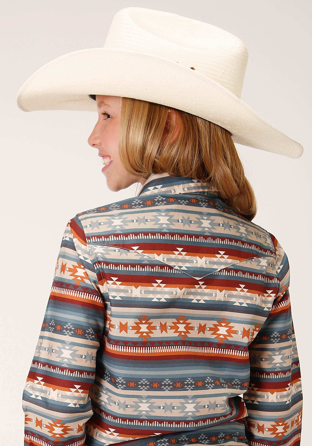 Roper Girls Long Sleeve Snap Sandstone Aztec Print Western Shirt - Roper - Flyclothing LLC