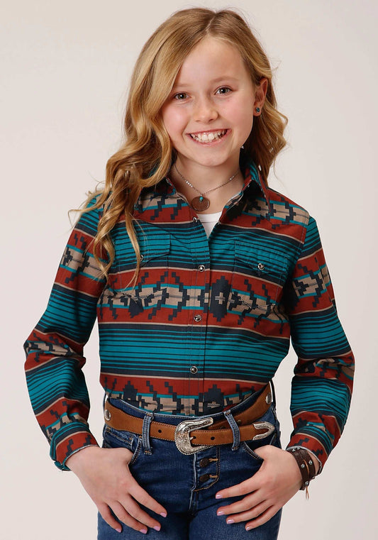 Roper Girls Long Sleeve Snap Ombre Aztec Horizontal Stripe Western Shirt - Roper - Flyclothing LLC