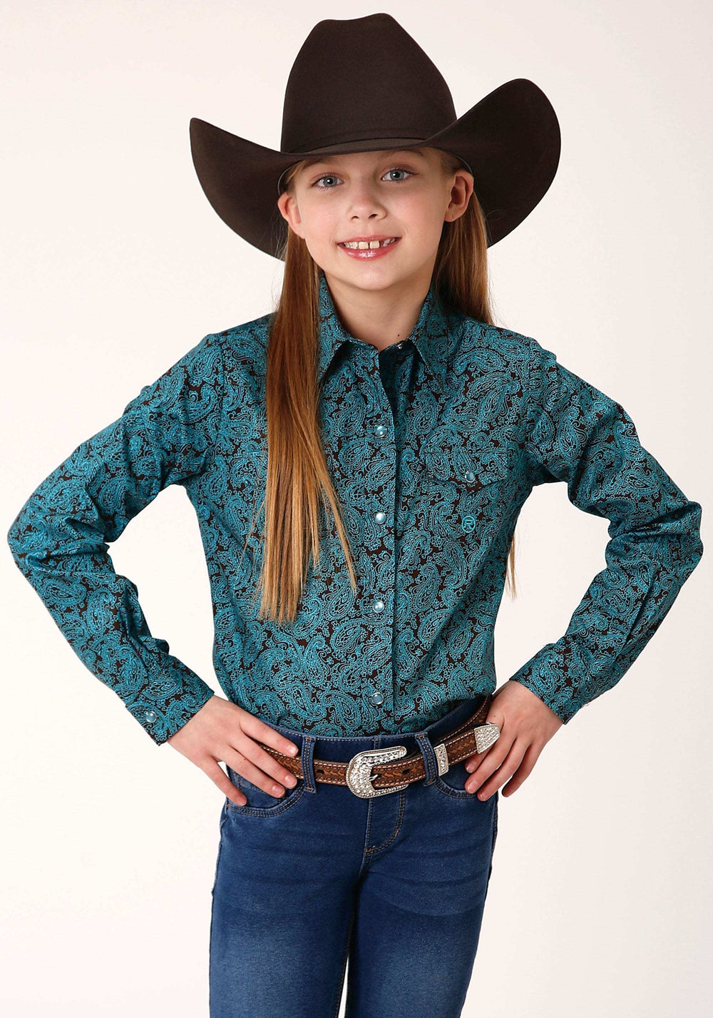 Roper Girls Long Sleeve Snap Blue Agave Paisley Western Shirt - Roper - Flyclothing LLC