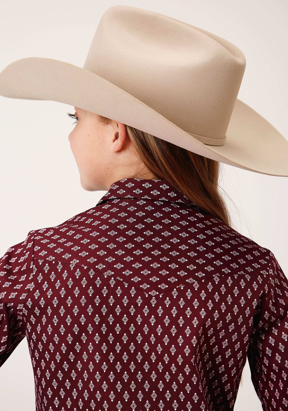 Roper Girls Long Sleeve Snap Point Diamonds Wine Western Shirt - Roper - Flyclothing LLC