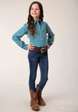 Roper Girls Long Sleeve Snap Diamond Print Turquoise Western Shirt - Roper - Flyclothing LLC