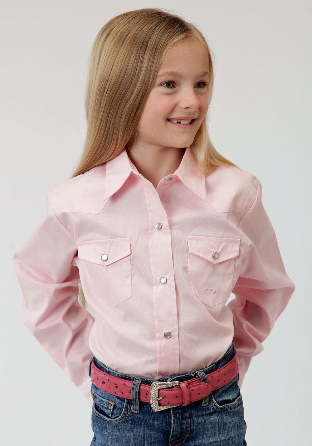 Roper Girls Pink Solid Long Sleeve Western Snap Shirt - Roper - Flyclothing LLC