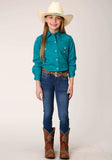 Roper Girls Long Sleeve Snap Solid Poplin Stretch Turquoise Western Shirt - Roper - Flyclothing LLC