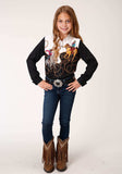 Roper Girls Long Sleeve Snap Retro Border Printed Rayon Western Shirt - Roper - Flyclothing LLC