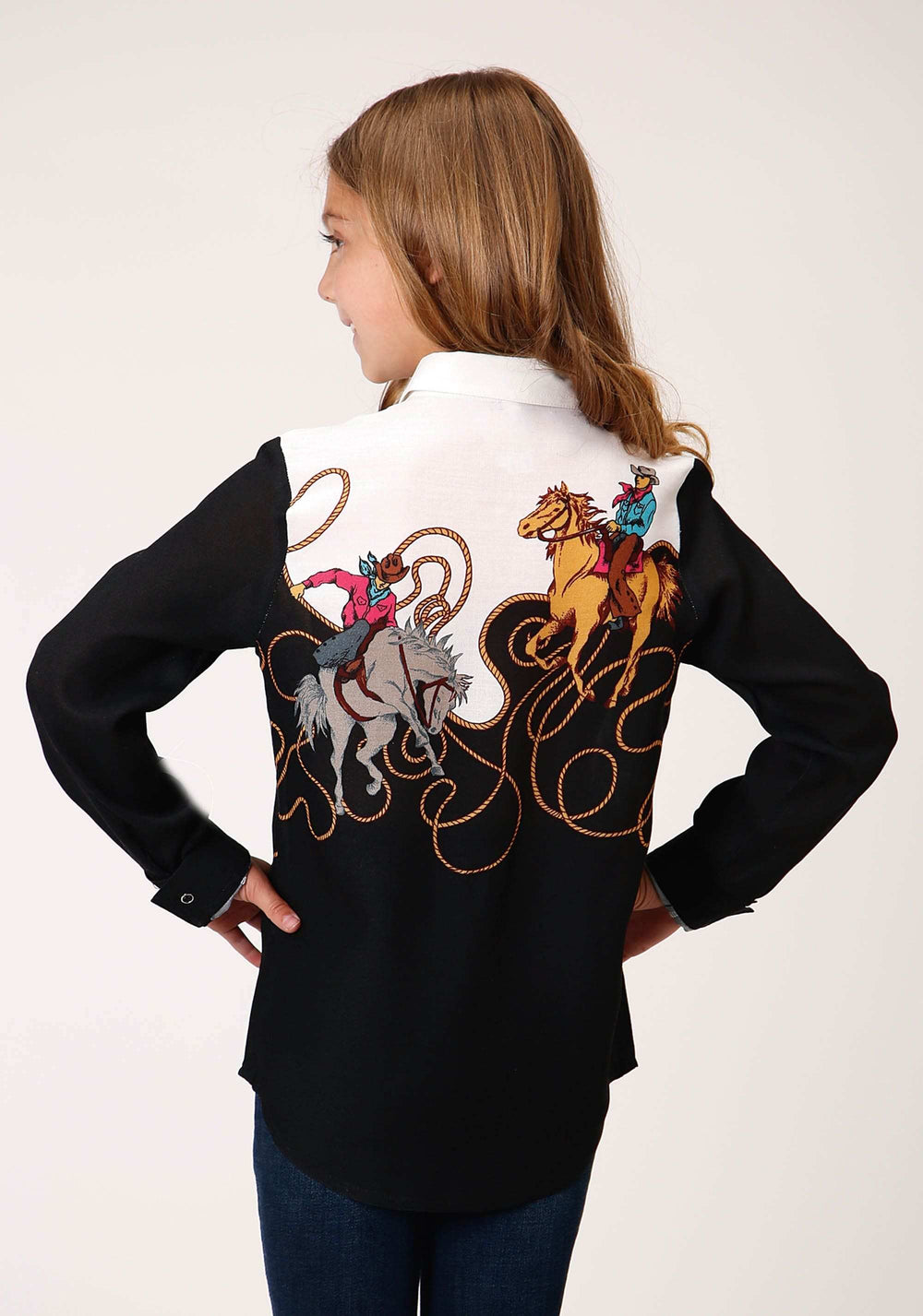 Roper Girls Long Sleeve Snap Retro Border Printed Rayon Western Shirt - Roper - Flyclothing LLC