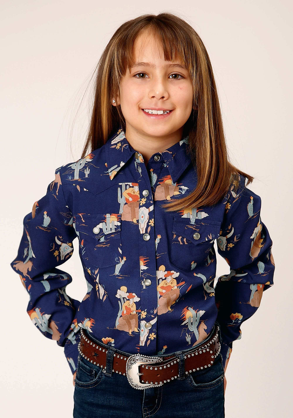 Roper Girls Long Sleeve Snap Cowboy Toile Print Rayon Western Shirt - Roper - Flyclothing LLC