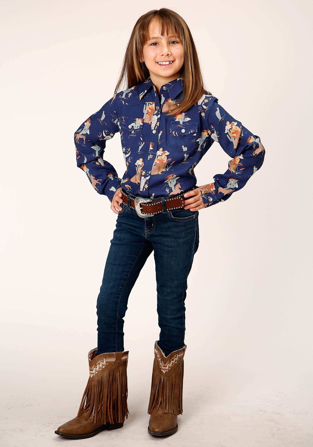 Roper Girls Long Sleeve Snap Cowboy Toile Print Rayon Western Shirt - Roper - Flyclothing LLC